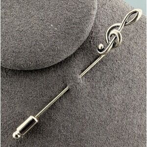 Vintage Stick Pin Treble Clef Sterling Silver Music Note 1.5"